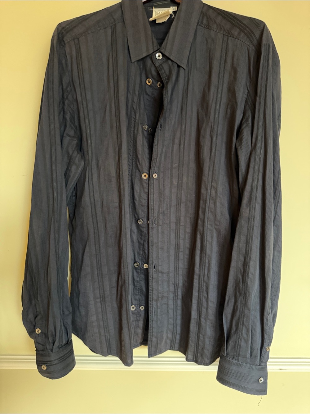D&G Men's Dark Gray Striped Lightweight Shirt Jacket